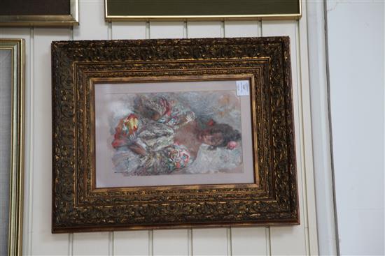 § Jose Mateu San Hilario Royo (b.1941) Girl with a shawl, 13.75 x 8.5in.